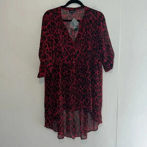 NWT Torrid 0 Lexi Red Leopard Print Chiffon Tunic